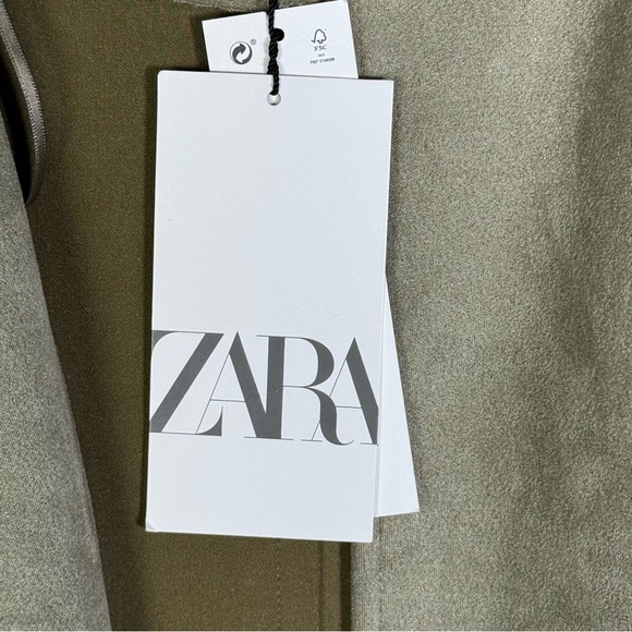 NWT ZARA Olive Green Faux Suede Long Jacket Embroidered Fringe Western Boho - Picture 5 of 6